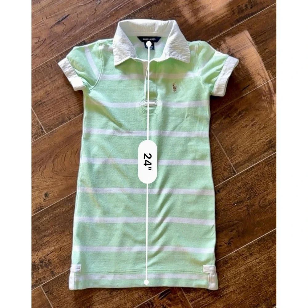 Ralph Lauren Polo Shirt Dress Girls Size 7 Mint Green White Stripe Preppy Pony